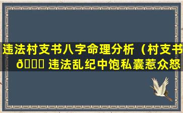 违法村支书八字命理分析（村支书 🍀 违法乱纪中饱私囊惹众怒 村民实名举报）